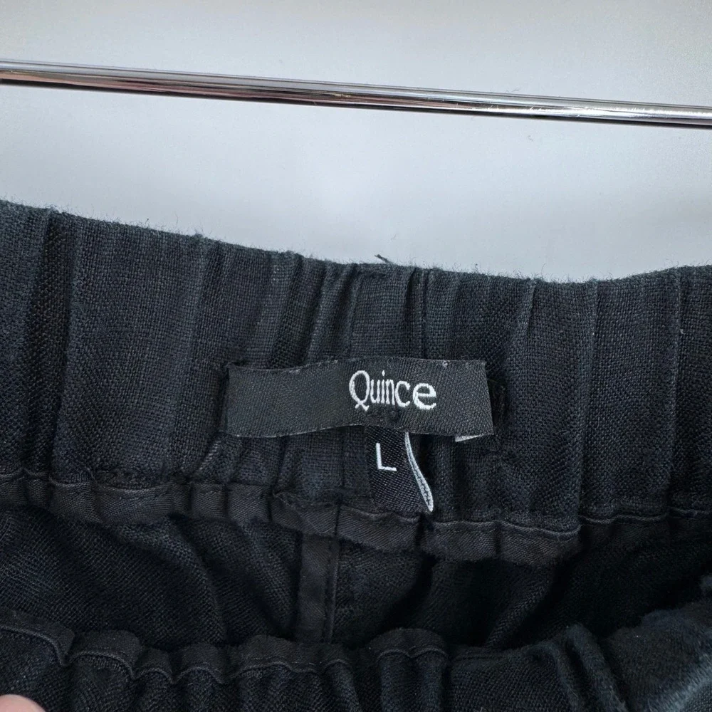 Quince 100% Linen Elastic Waist Pants Black Large Sustainable Minimalist Casual
